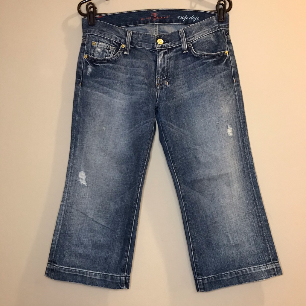 7fam Crop Dojo Capri Pants Denim Jeans Distressed